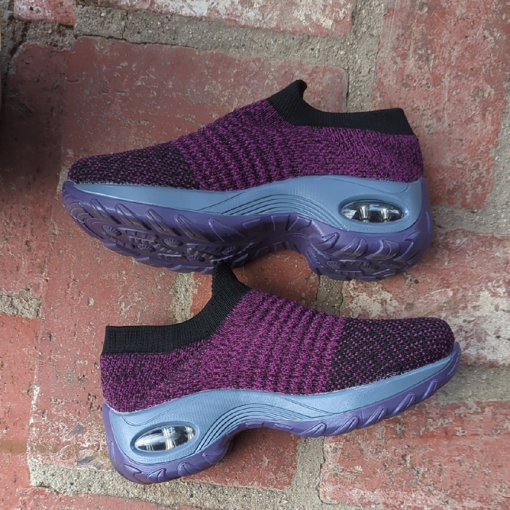 Women's Purple/Black Knit Slip-On Walking Sneakers - Picture 6 of 7